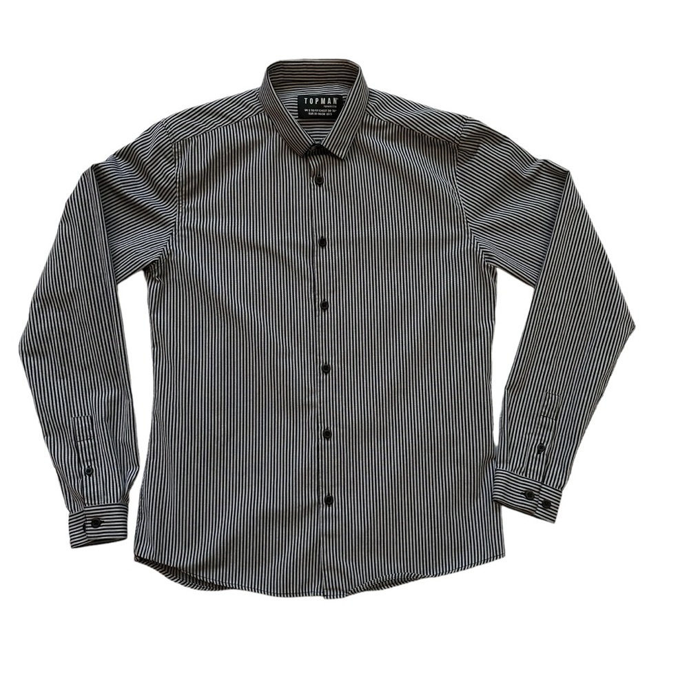 Topman mens long sleeve button navy & gray striped button down shirt size Small